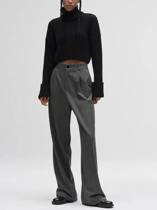 Grey Striped Trouser Pants