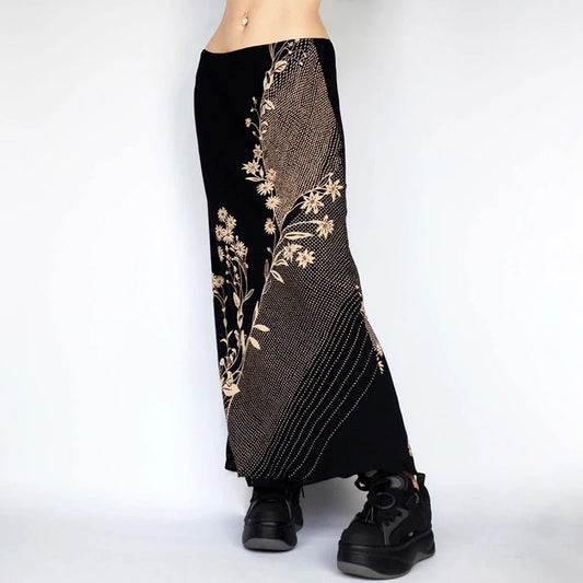 Low-Rise Retro Floral Print Skirt