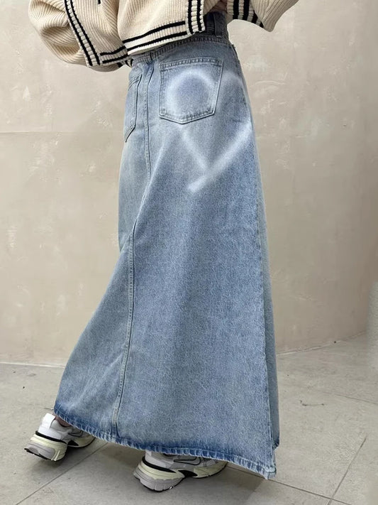 Heart Long Denim Skirt