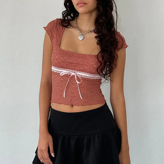 Bow Flutter lace Top
