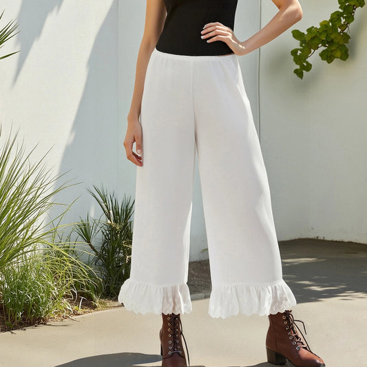 White Ruffle Hem Capri Pants