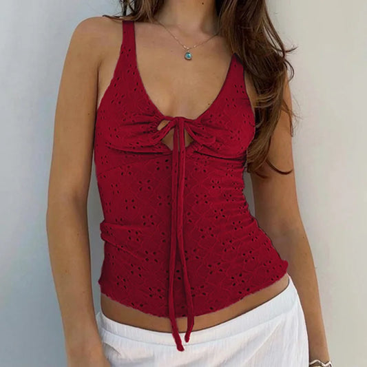 Knitted Sleeveless Lace-Up Top
