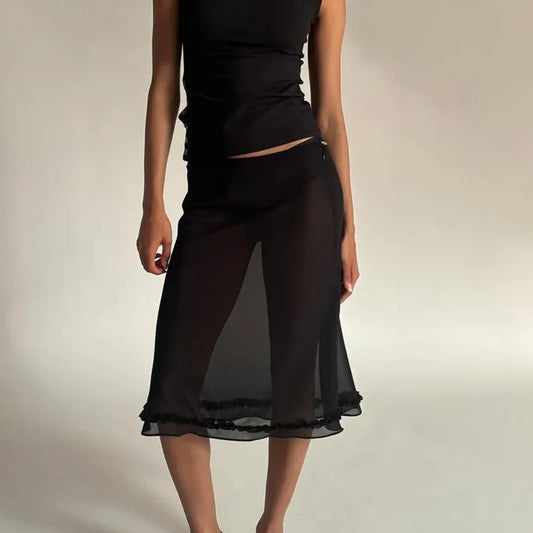 Low-Rise Black Sheer Skirt