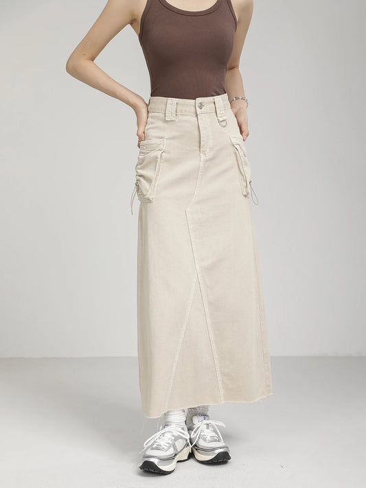 High-Waist Cargo Denim Skirt