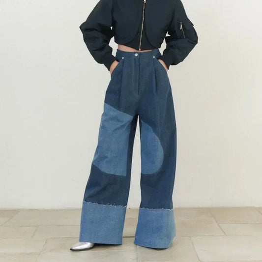 Contrast Split Baggy Jeans