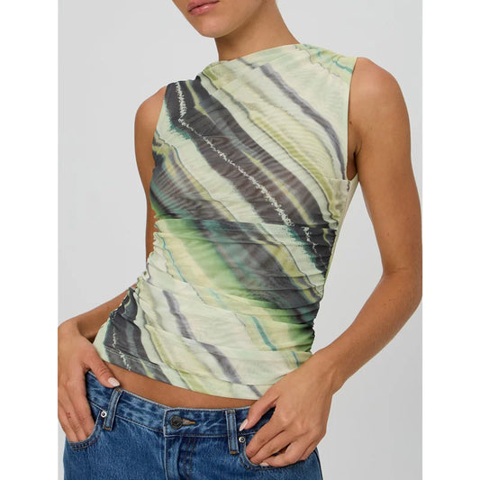 Tie-Dye Print Sleeveless Mesh Top