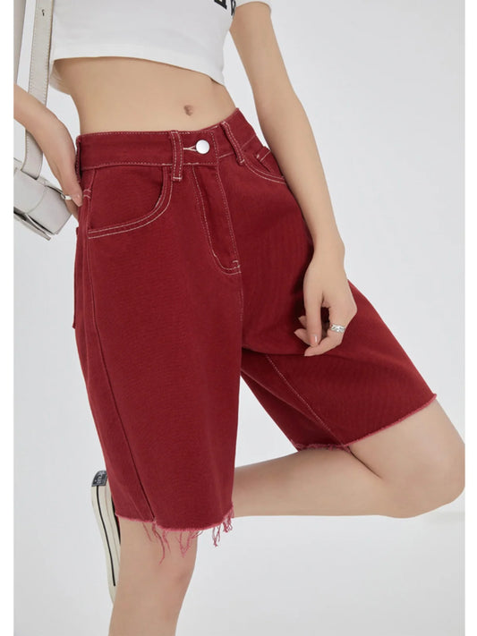 Red Denim Short